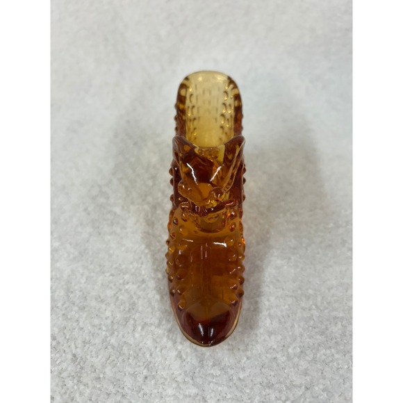 Hobnail‎ Amber Glass Slipper Shoe Figurine Collectible Display Decor - Picture 4 of 6